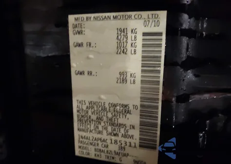 2010 Nissan Altima 2.5 S из США, поврежденный, VIN 1N4AL2AP6AC185311